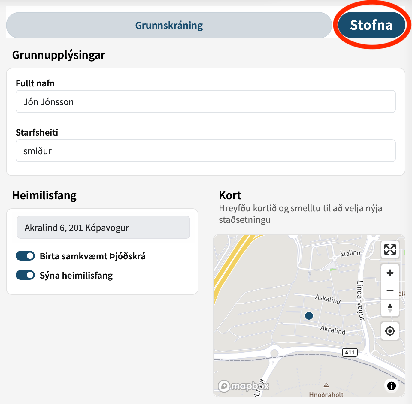 Skráning í símaskrá